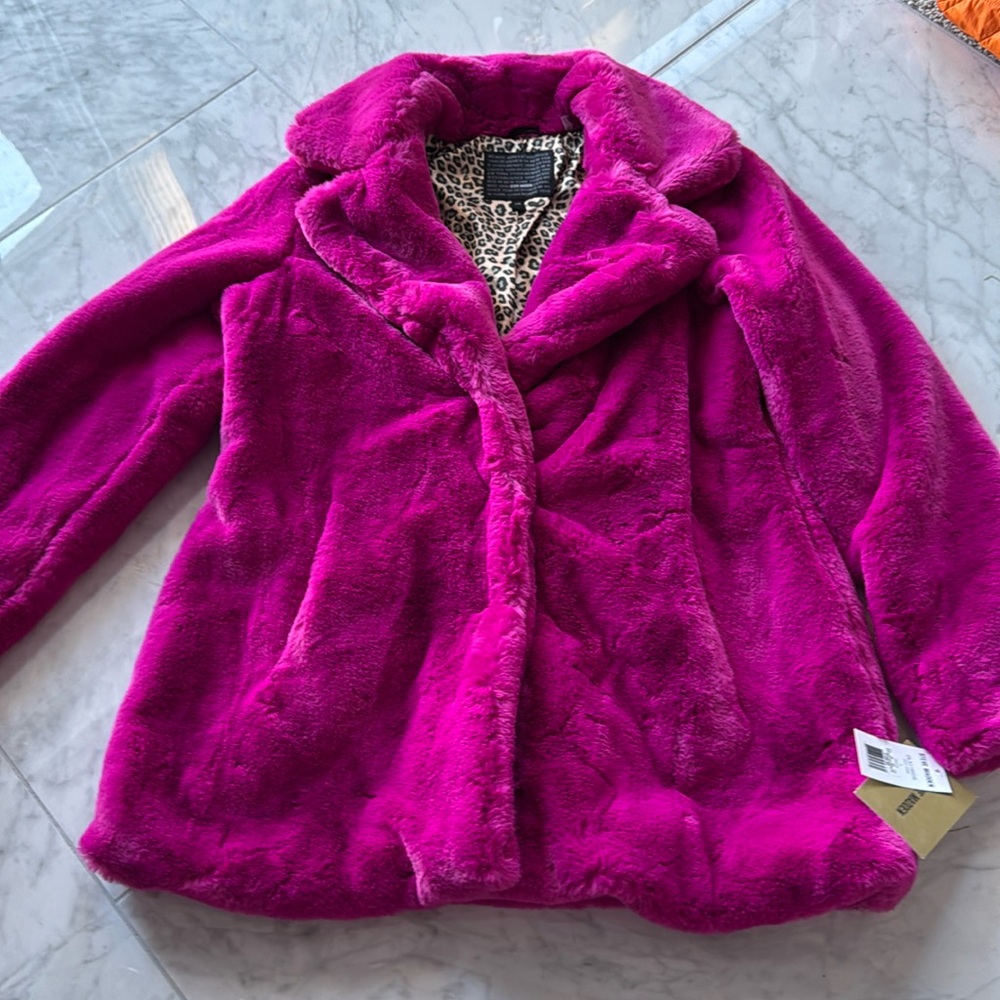 Steve Madden womens faux fur coat pink large New w tags